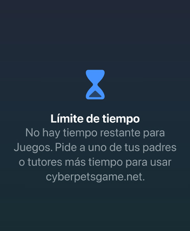 Pantalla de Límite de Tiempo que notifica al usuario que ha alcanzado el límite disponible para juegos con la opción de pedir más tiempo.