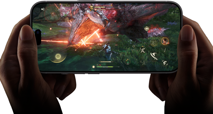 iPhone 18 Pro, esikülg, A20 Pro kiibi jõudlusvõimekust näidatakse kaadriga mängust „Monster Hunter Outlanders“