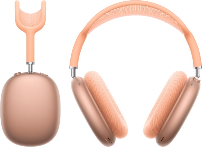 صورة لسماعات AirPods&nbsp;Max 2 باللون البرتقالي من الأمام ومن الجانب