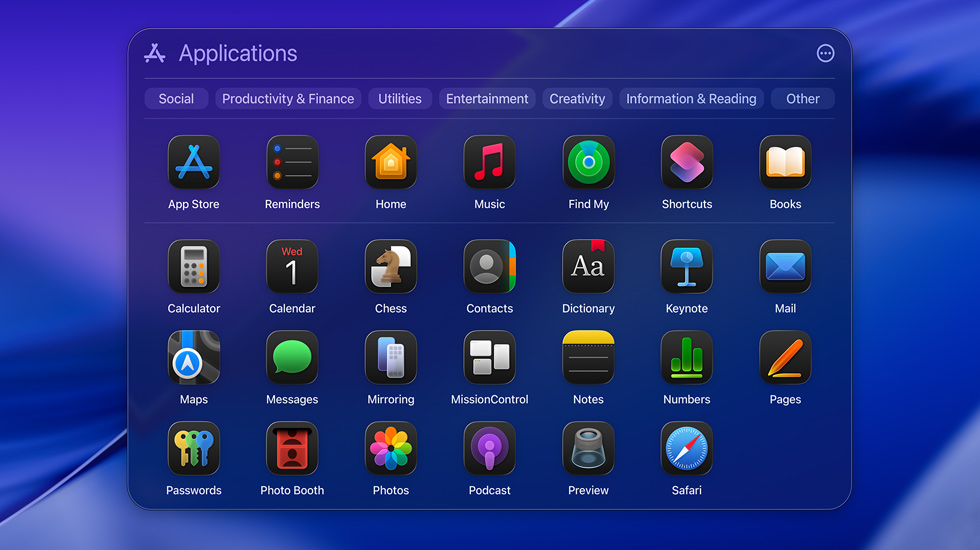 Various app icons on macOS Tahoe displayed in a grid format.