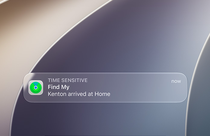 Lock screen with notifications from Find My and Home.
