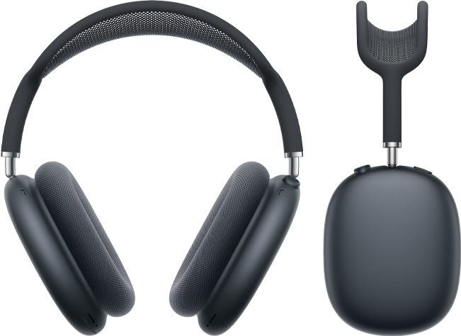 Ακουστικά AirPods Max 2, μπροστινή όψη και πλαϊνή προβολή, χρώμα Αστροφεγγιά