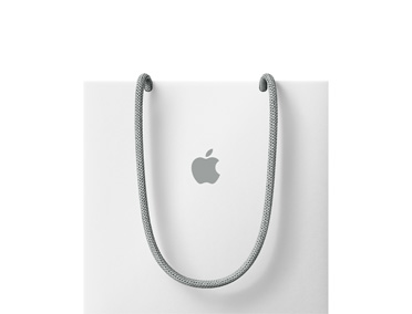 Wit winkeltasje van Apple, grijze hengsels, grijs Apple logo in het midden