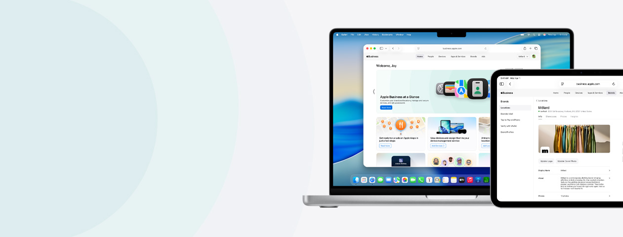 Các thiết bị Apple đang hiển thị các dịch vụ Apple Business