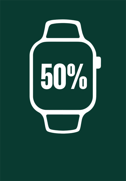 Illustration d’une Apple Watch, contour à moitié vert représentant la valeur de 50 pour cent