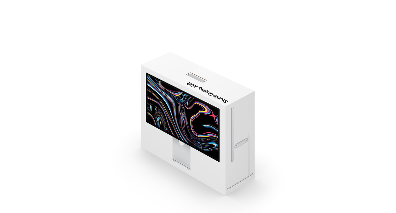 علبة تغليف شاشة Studio&nbsp;Display&nbsp;XDR، لون أبيض، صورة المنتج مطبوعة من الخارج