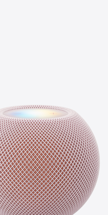 HomePod mini 2, pink colour, close-up view with illuminated top display