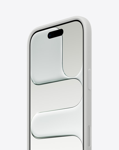 iPhone Air 機身正面側斜擺放，展示纖薄外型，搭配淺灰色防護邊框