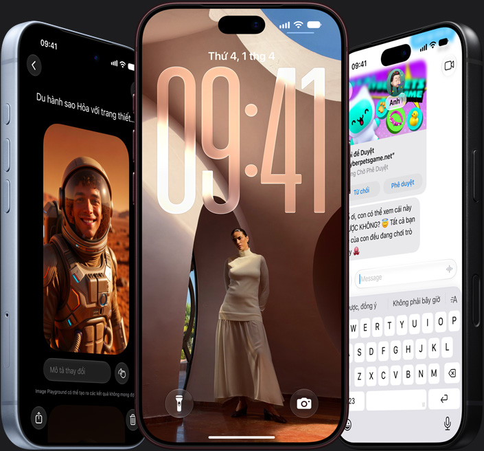 Siri AI - iPhone 18 Pro on the left, angled, Glacier color showing Siri image generation; iPhone 18 Pro Burgundy in the center, displaying a lock screen; iPhone 18 Pro on the right, black, angled, showing an Ask Siri query about complementary tablecloth covers